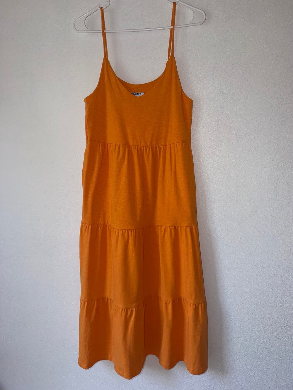 Old Navy Orange A-Line Boho Flowy Tiered Spaghetti Strap Dress Sz Small Pocketed